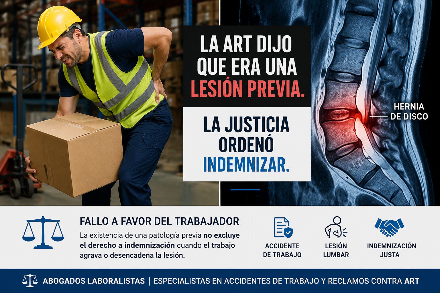 ART rechazó mi hernia de disco: cuándo corresponde indemnización | Abogado Laboral Córdoba